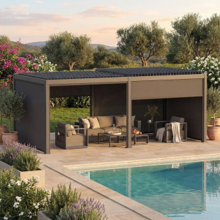 Pergola bioclimatique Evonis 6 x 3 m aluminium et acier graphite Hespéride- Le Dépôt Bailleul