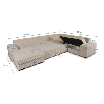 Canapé panoramique gauche Diana velours beige - Le Dépôt Bailleul
