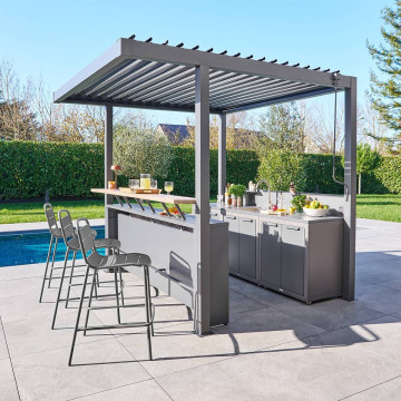 Cuisine d'extérieur avec pergola et bar Oxyana graphite Hespéride - Le Dépôt Bailleul