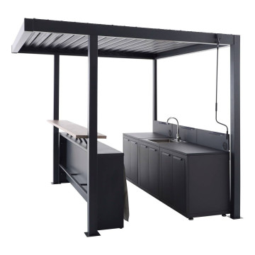 Cuisine d'extérieur avec pergola et bar Oxyana graphite Hespéride - Le Dépôt Bailleul