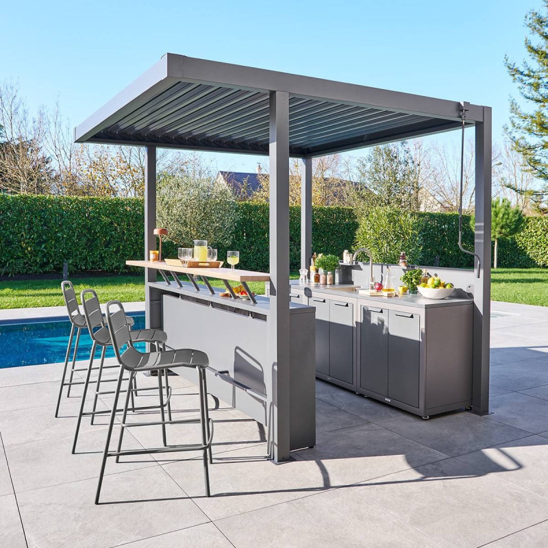 Cuisine d'extérieur avec pergola et bar Oxyana graphite Hespéride - Le Dépôt Bailleul