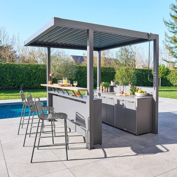 Cuisine d'extérieur avec pergola et bar Oxyana graphite Hespéride - Le Dépôt Bailleul