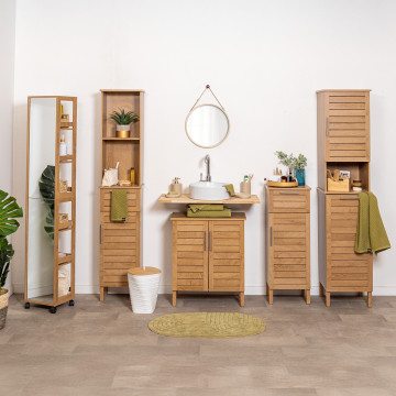 Colonne miroir pivotante sur roulettes avec 6 niches Colonial - Le Dépôt Bailleul