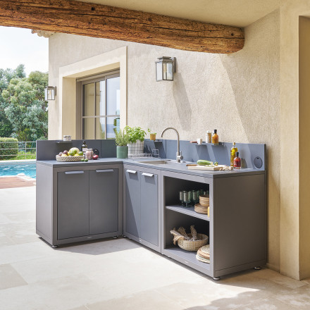 Elément de cuisine extérieure 2 portes métal Oxyana graphite Hespéride - Le Dépôt Bailleul