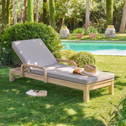 Lit piscine en acacia Papouasie avec coussin beige Hespéride - Le Dépôt Bailleul