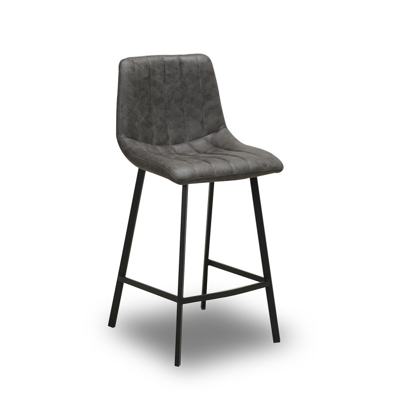 Tabouret de bar Eden gris PU pieds métal Takasit - Le Dépôt Bailleul