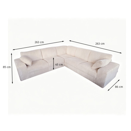 Canapé d'angle velours côtelé beige Adam - Le Dépôt Bailleul