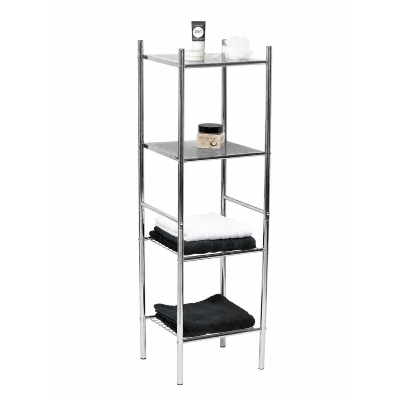 Meuble colonne métal 2 tablettes + 2 étagères fil métal chromé - Le Dépôt Bailleul