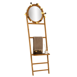 Porte serviettes 1 plateau bambou avec miroir rond 5five - Le Dépôt Bailleul