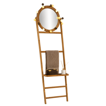 Porte serviettes 1 plateau bambou avec miroir rond 5five - Le Dépôt Bailleul