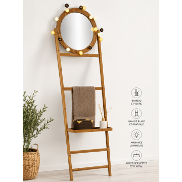 Porte serviettes 1 plateau bambou avec miroir rond 5five - Le Dépôt Bailleul
