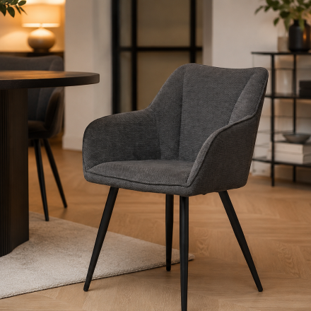 Chaise repas Rio gris foncé pieds métal noir - Le Dépôt Bailleul