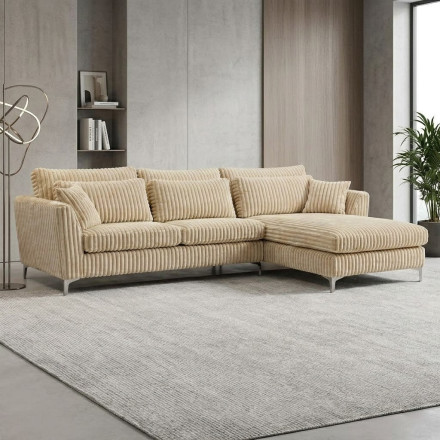 Canapé angle droit Islati velours grosses côtes beige  - Le Dépôt Bailleul