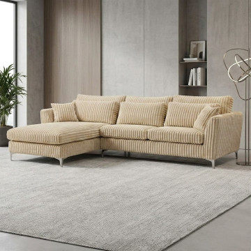 Canapé angle gauche Islati velours grosses côtes beige - Le Dépôt Bailleul