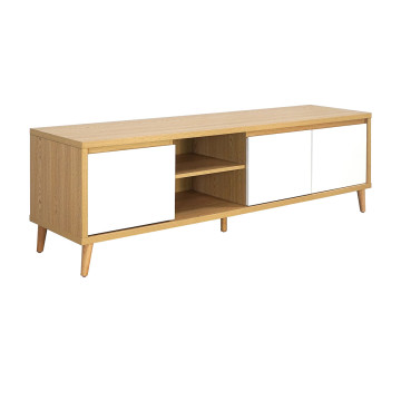 Meuble TV 3 portes 2 niches Pier blanc crème / effet bois - Le Dépôt Bailleul
