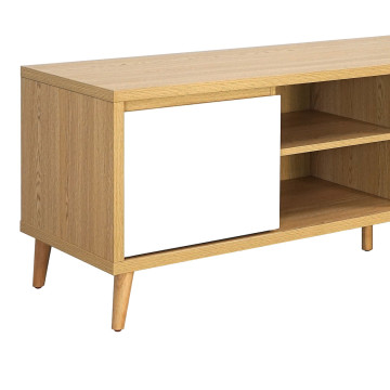 Meuble TV 3 portes 2 niches Pier blanc crème / effet bois - Le Dépôt Bailleul