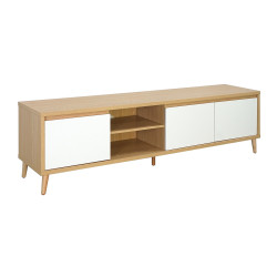 Meuble TV 180 cm 3 portes 2 niches Pier blanc crème / effet bois - Le Dépôt Bailleul