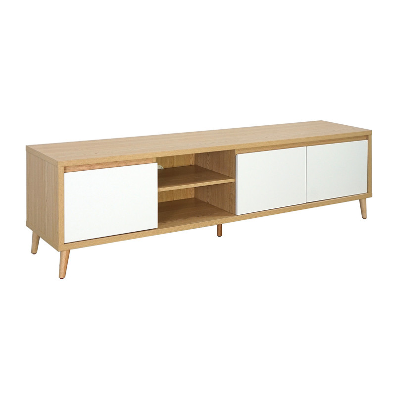 Meuble TV 180 cm 3 portes 2 niches Pier blanc crème / effet bois - Le Dépôt Bailleul