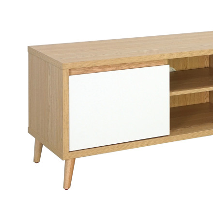 Meuble TV 180 cm 3 portes 2 niches Pier blanc crème / effet bois - Le Dépôt Bailleul