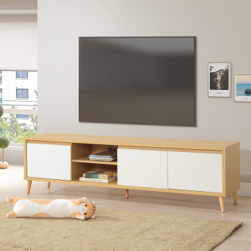 Meuble TV 180 cm 3 portes 2 niches Pier blanc crème / effet bois - Le Dépôt Bailleul