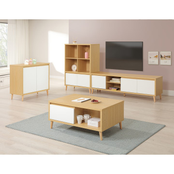 Table basse 2 tiroirs Pier blanc crème / effet bois - Le Dépôt Bailleul