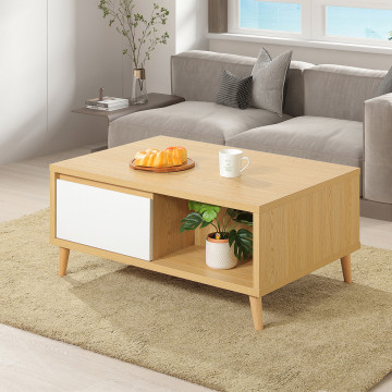 Table basse 2 tiroirs Pier blanc crème / effet bois - Le Dépôt Bailleul