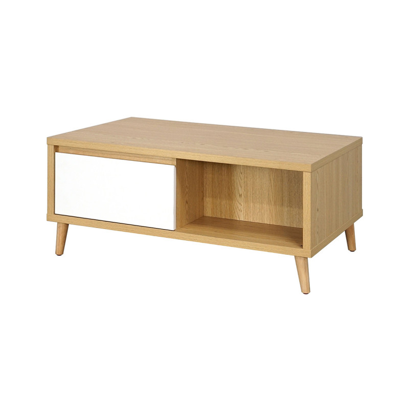 Table basse 2 tiroirs Pier blanc crème / effet bois - Le Dépôt Bailleul