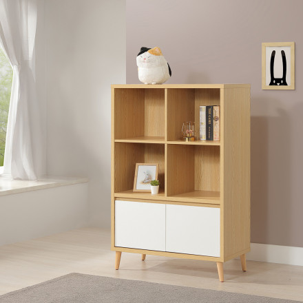Bibliothèque petit modèle 2 portes Pier blanc crème / effet bois - Le Dépôt Bailleul