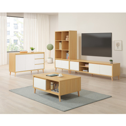 Bibliothèque grand modèle 2 portes Pier blanc crème / effet bois - Le Dépôt Bailleul