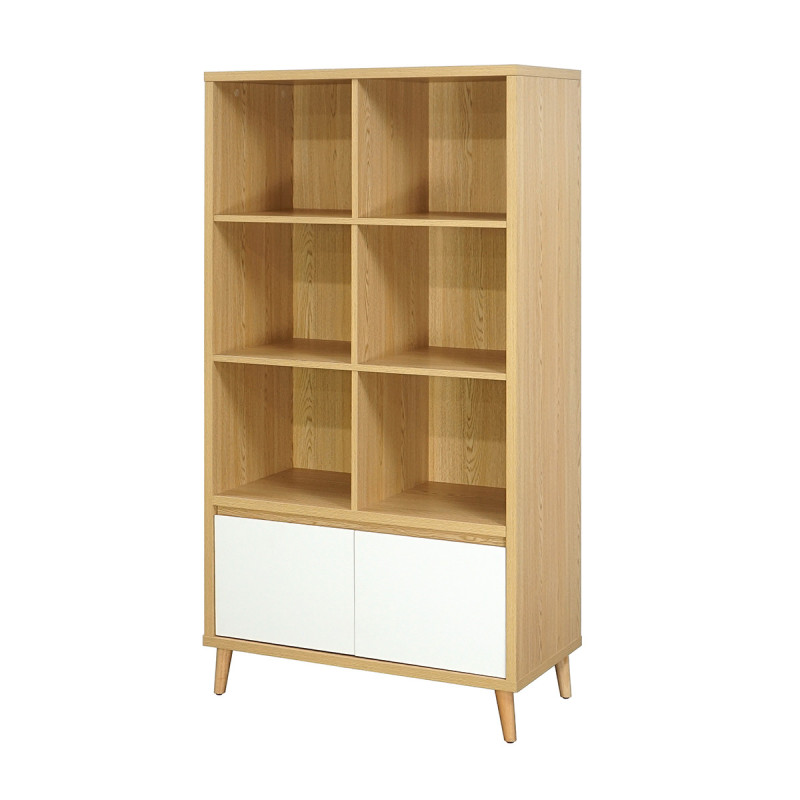 Bibliothèque grand modèle 2 portes Pier blanc crème / effet bois - Le Dépôt Bailleul