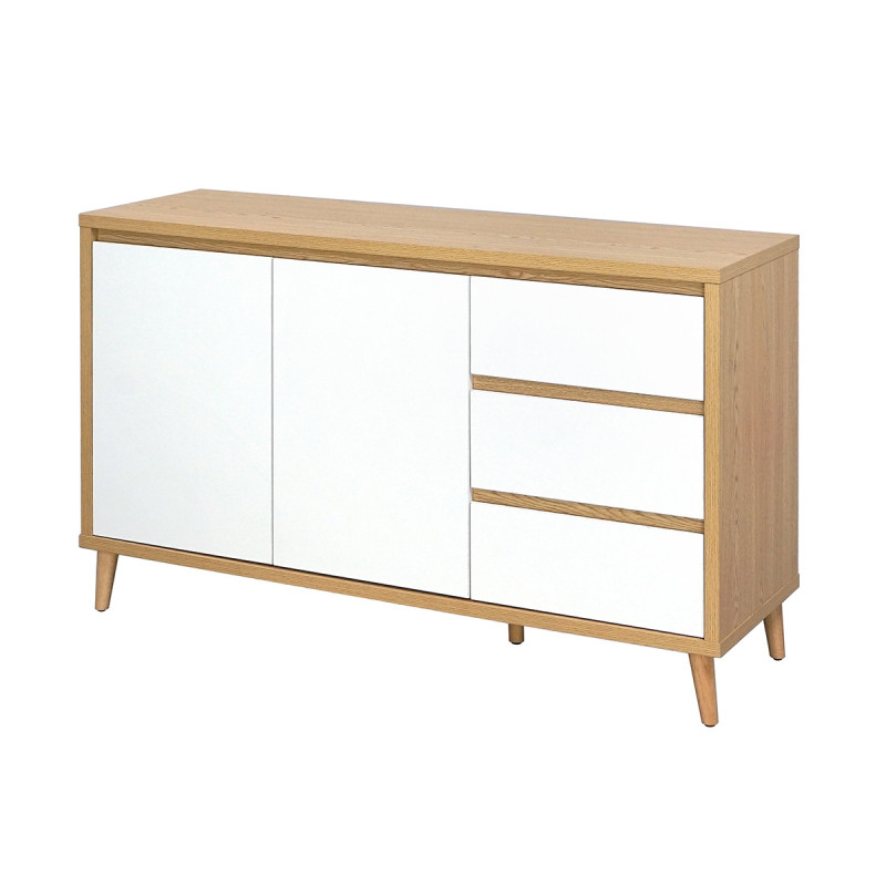 Buffet 2 portes 3 tiroirs Pier blanc crème / effet bois - Le Dépôt Bailleul