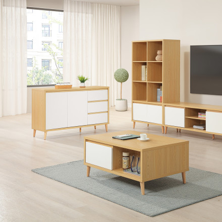 Buffet 2 portes 3 tiroirs Pier blanc crème / effet bois - Le Dépôt Bailleul