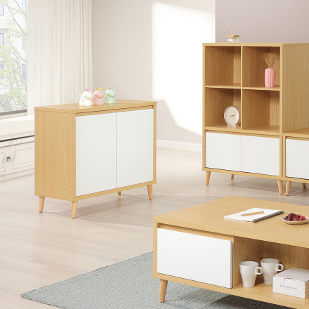 Buffet petit modèle 2 portes Pier blanc crème / effet bois - Le Dépôt Bailleul