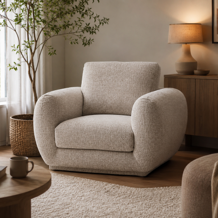 Fauteuil 1 place Elia tissu taupe chiné Takasit - Le Dépôt Bailleul