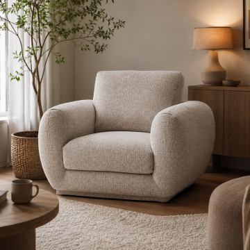 Fauteuil 1 place Elia tissu taupe chiné Takasit - Le Dépôt Bailleul
