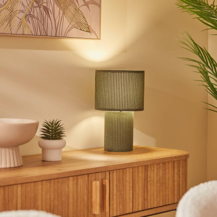 Lampe à poser côtelée Jolina H28 kaki Atmosphera  - Le Dépôt Bailleul