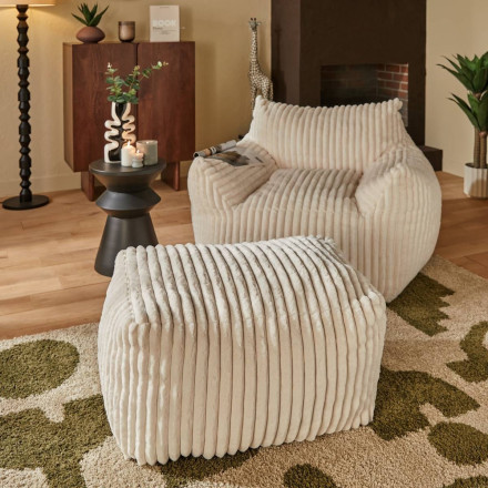 Pouf XL compressé Muzi fourrure côtelée blanc Atmosphera - Le Dépôt Bailleul