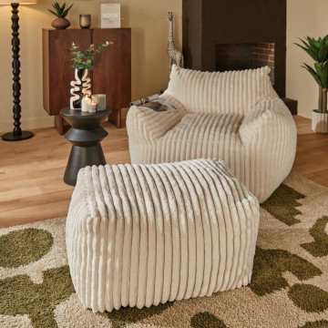 Pouf XL compressé Muzi fourrure côtelée blanc Atmosphera - Le Dépôt Bailleul