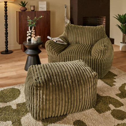 Pouf XL compressé Muzi fourrure côtelée kaki Atmosphera - Le Dépôt Bailleul