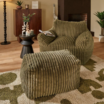 Fauteuil XL velours côtelé kaki Muzi Atmosphera - Le Dépôt Bailleul