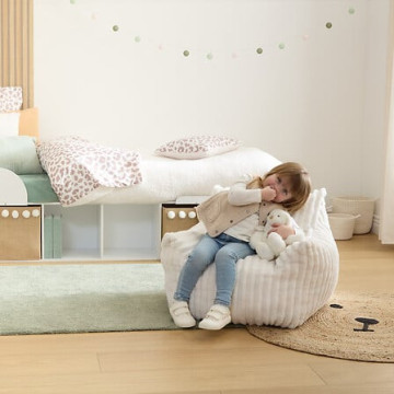Fauteuil enfant compressé Muzi 70 cm fourrure côtelée blanc Atmosphera - Le Dépôt Bailleul