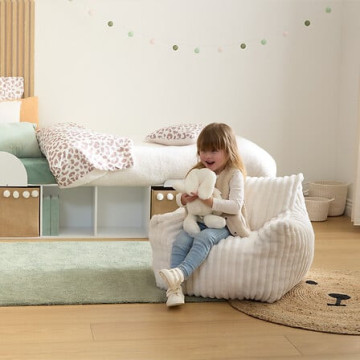 Fauteuil enfant compressé Muzi 70 cm fourrure côtelée blanc Atmosphera - Le Dépôt Bailleul