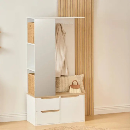 Vestiaire avec miroir Luma 170 cm bois blanc 5five - Le Dépôt Bailleul