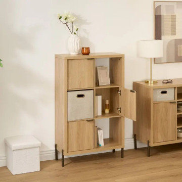 Etagère 6 cases 3 portes Alvo 116,5 cm MDF naturel 5five - Le Dépôt Bailleul