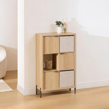 Etagère 6 cases 3 portes Alvo 116,5 cm MDF naturel 5five - Le Dépôt Bailleul