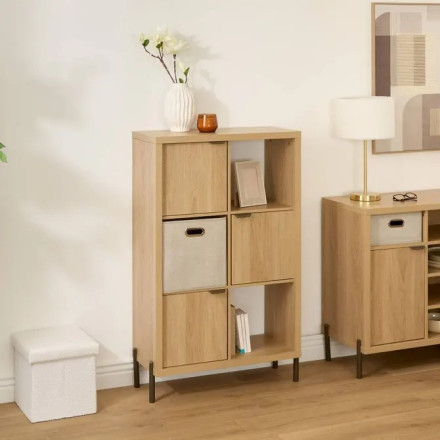 Etagère 6 cases 3 portes Alvo 116,5 cm MDF naturel 5five - Le Dépôt Bailleul