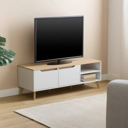 Meuble TV 2 tiroirs Luma 120 cm blanc 5five - Le Dépôt Bailleul