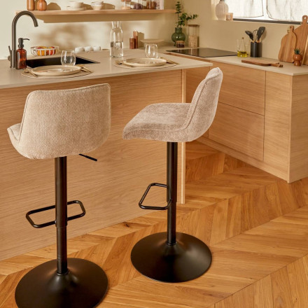 Tabouret de bar pivotant ajustable Cirea chenille beige Atmosphera - Le Dépôt Bailleul