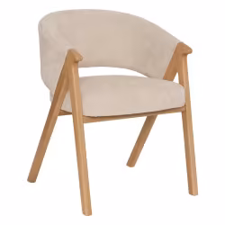 Fauteuil repas Amza chenille ivoire pieds bois naturel Atmosphera - Le Dépôt Bailleul