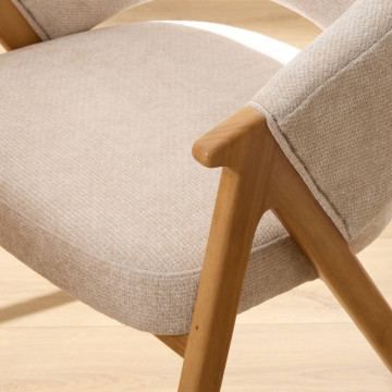 Fauteuil repas Amza chenille ivoire pieds bois naturel Atmosphera - Le Dépôt Bailleul